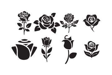 Floral Rose Icon Set. Black Vector Illustrations. Victor illustration eps10