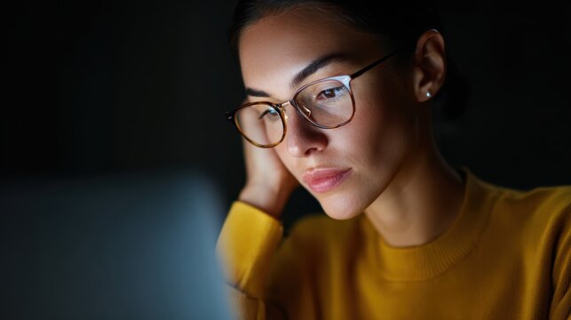 Adult student balancing work and evening online classes, commitment to lifelong learning. Dedication, self-improvement.