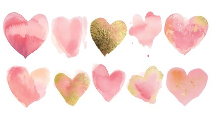 Romantic Blush Pink and Gold Watercolor Heart Collection