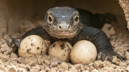 Fototapeta premium Lizard guarding its eggs