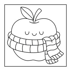 Cozy Apple in a Scarf – Cute Fall Coloring Page for Kids