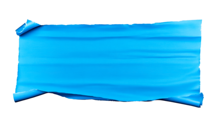 Torn blue paper banner with a textured finish and transparency