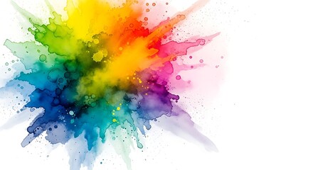 Vibrant Watercolor Explosion on White Background A Kaleidoscope of Rainbow Hues for Artistic Projects and Creative Designs High Resolution Image
