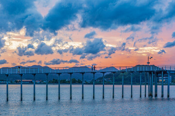 The sunset view of the tidal flat of Danghangpo, Goseong, Gyeongsangnam-do, Korea.