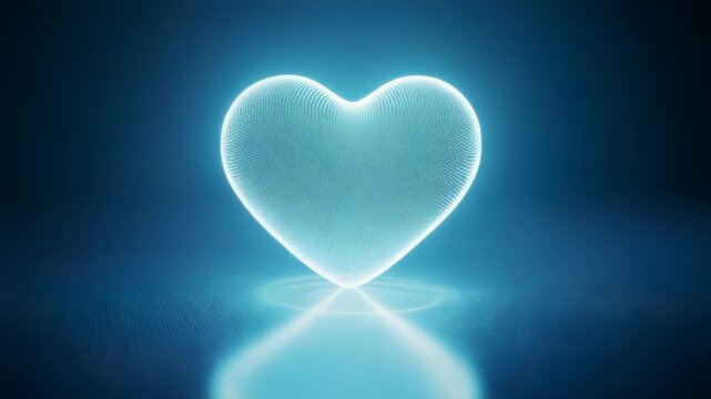 Glowing Pointillist Heart Rotates in Blue Darkness