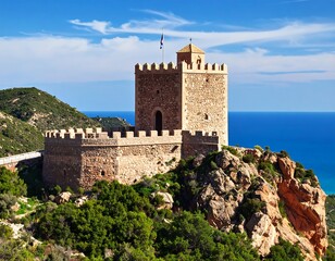 Obraz premium Ancient stone tower on a coastal cliff