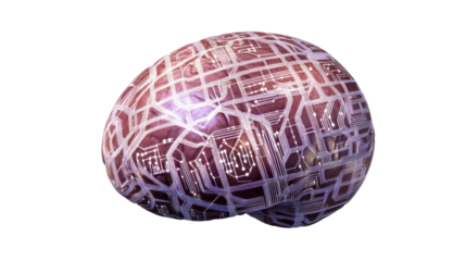 Futuristic brain design with circuits on a transparent bg