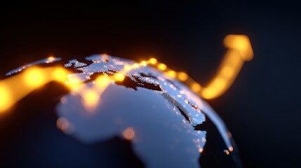 Global map with glowing economic growth indicators, symbolizing interconnected markets. Macroeconomics, prosperity. Vibrant, dynamic.
