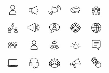 Fototapeta premium A clean line illustration pack that conveys how public relations builds trust and reputation. Best suited for branding presentations, social outreach, and digital communications.