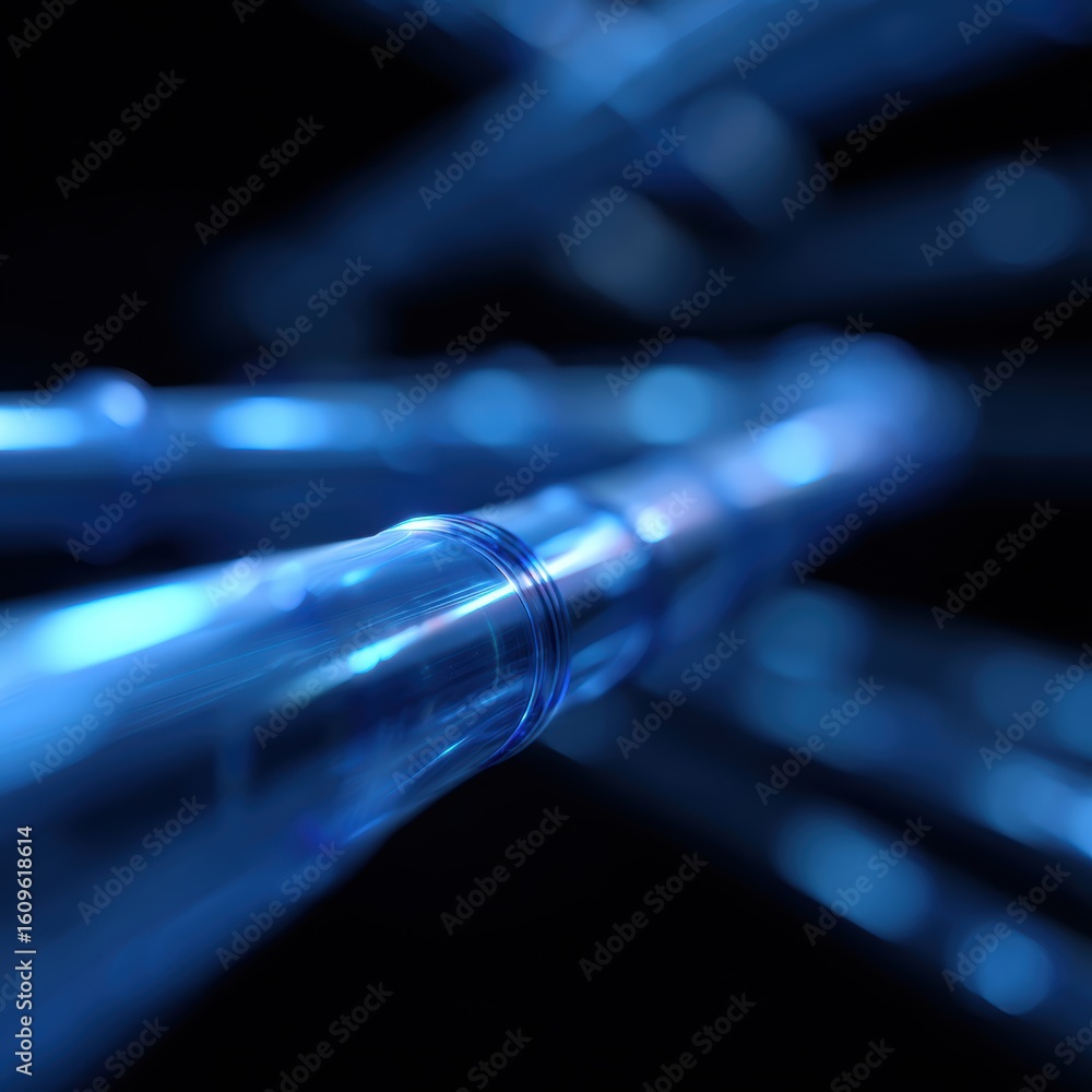 Poster abstract background: fluid, glowing lines representing data flow in an automated factory, seamless o