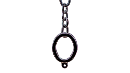 Black oval pendant with chain detail on transparent background