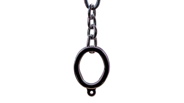 Black oval pendant with chain detail on transparent background
