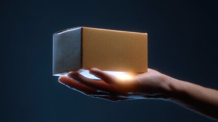 Conceptual image: A hand holding a glowing parcel, symbolizing precious cargo moving through a secure, efficient supply chain. Value, protection. Luminous, symbolic.