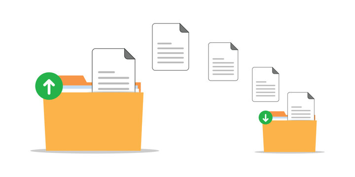 file transfer concept, backup data, document save on storage, technology cloud, upload and download, flat illustration vector template