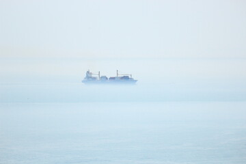 a misty view of the sea
