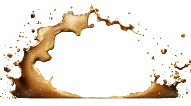 Splash of golden liquid on a transparent background