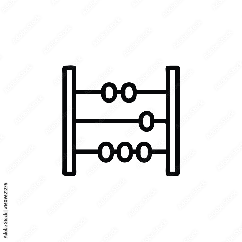 Poster line art abacus icon with three rows beads on counting calculation