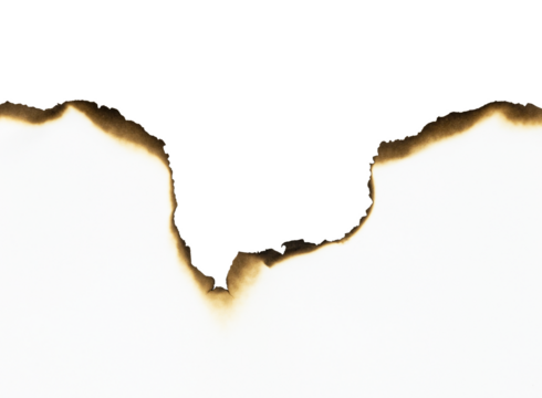 Burnt paper edge and torn paper border. Grunge divider or abstract design element for background, isolated on white background with clipping path.