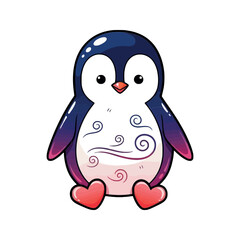 Fototapeta premium Cute Gradient Penguin with Swirls and Heart Feet Vector Sticker Design