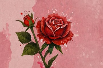 Red rose in pink liquid illustration