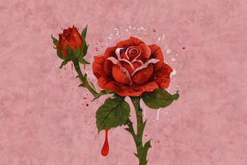 Red rose in pink liquid illustration