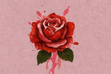 Red rose in pink liquid illustration