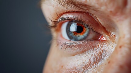 Fototapeta premium Close-up of a blue human eye showing detailed iris patterns, eyelashes, and skin texture.