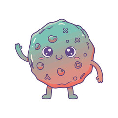 Obraz premium Cute Kawaii Asteroid Character Waving Hello Adorable Space Rock Cartoon Illustration