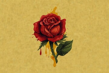 Red rose in yellow liquid illustration