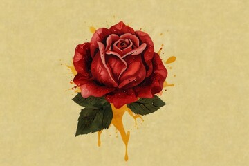 Red rose in yellow liquid illustration