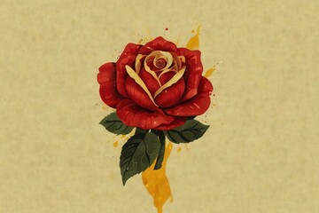 Red rose in yellow liquid illustration