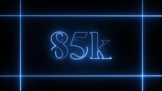 90k celebration neon text animation 4k video. Followers, like, subscribe, 90  light, typography video in black background.90k followers Celebration text animation.