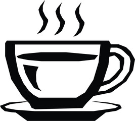 Black silhouette of a steaming cup of coffee or tea on a saucer, perfect for representing morning beverages, warmth, or relaxation in various creative projects.