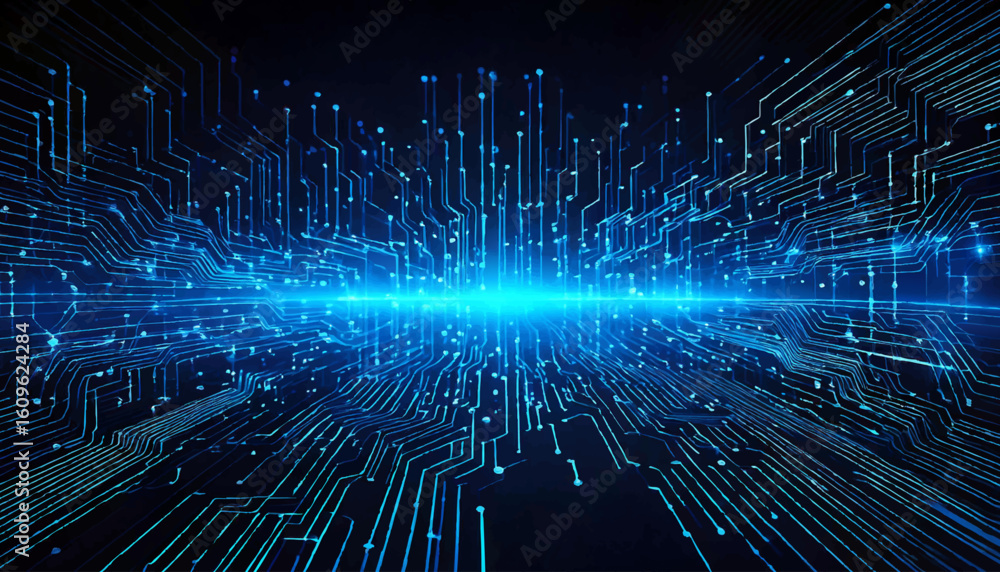 Aufkleber abstract ai circuit board background. technology connected blue lines with electronics elements on t