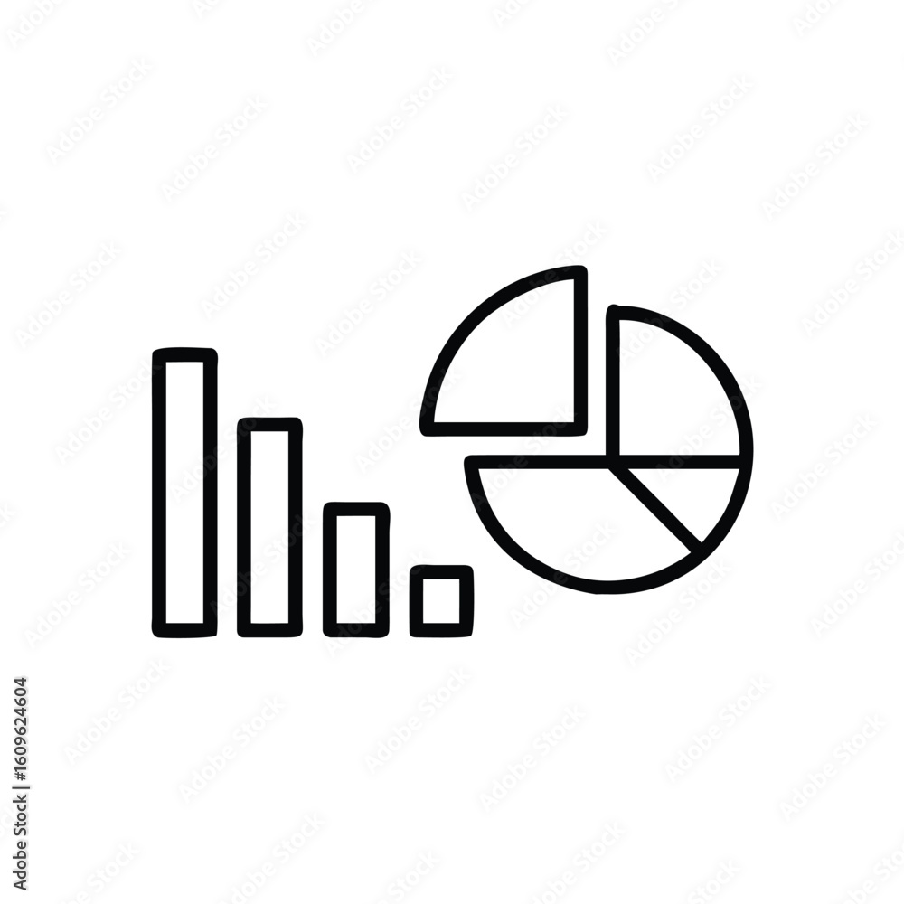 Poster outline bar graph pie chart icons on data