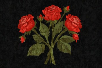 Bouquet of red roses on a black background illustration