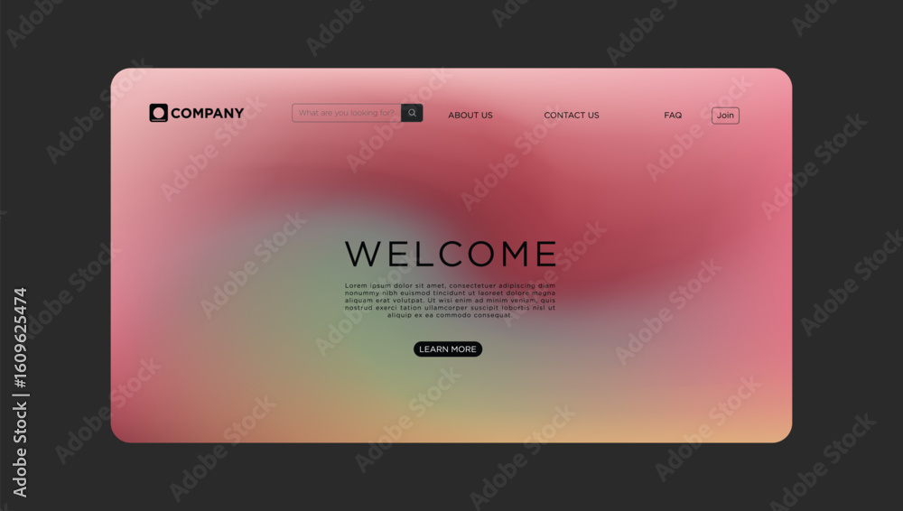 Wall mural beautiful modern website design template with welcoming gradient effect and simple navigation bar