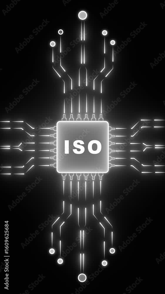 Poster ai-powered digital circuit board communication – glowing neon iso and data transmission concept on b