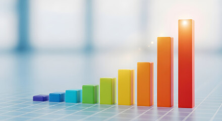 Colorful Bar Graph Showing Growth and Progress on Grid.