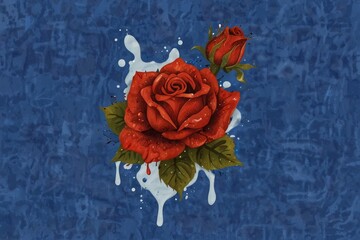  Red rose in blue liquid illustration
