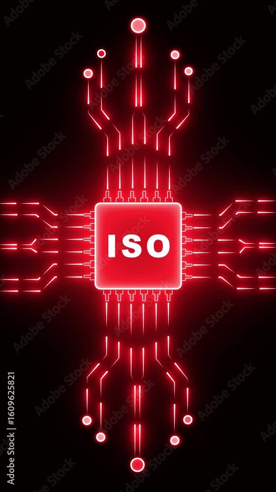 Poster ai-powered digital circuit board communication – glowing neon iso and data transmission concept on b