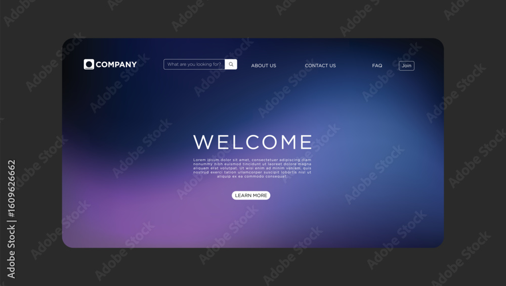 Wall mural modern website home page with welcome message and sleek navigation ready for use