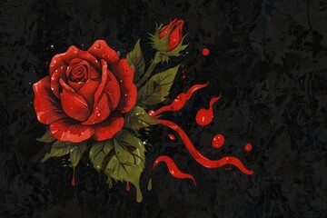 Red rose in black liquid illustration