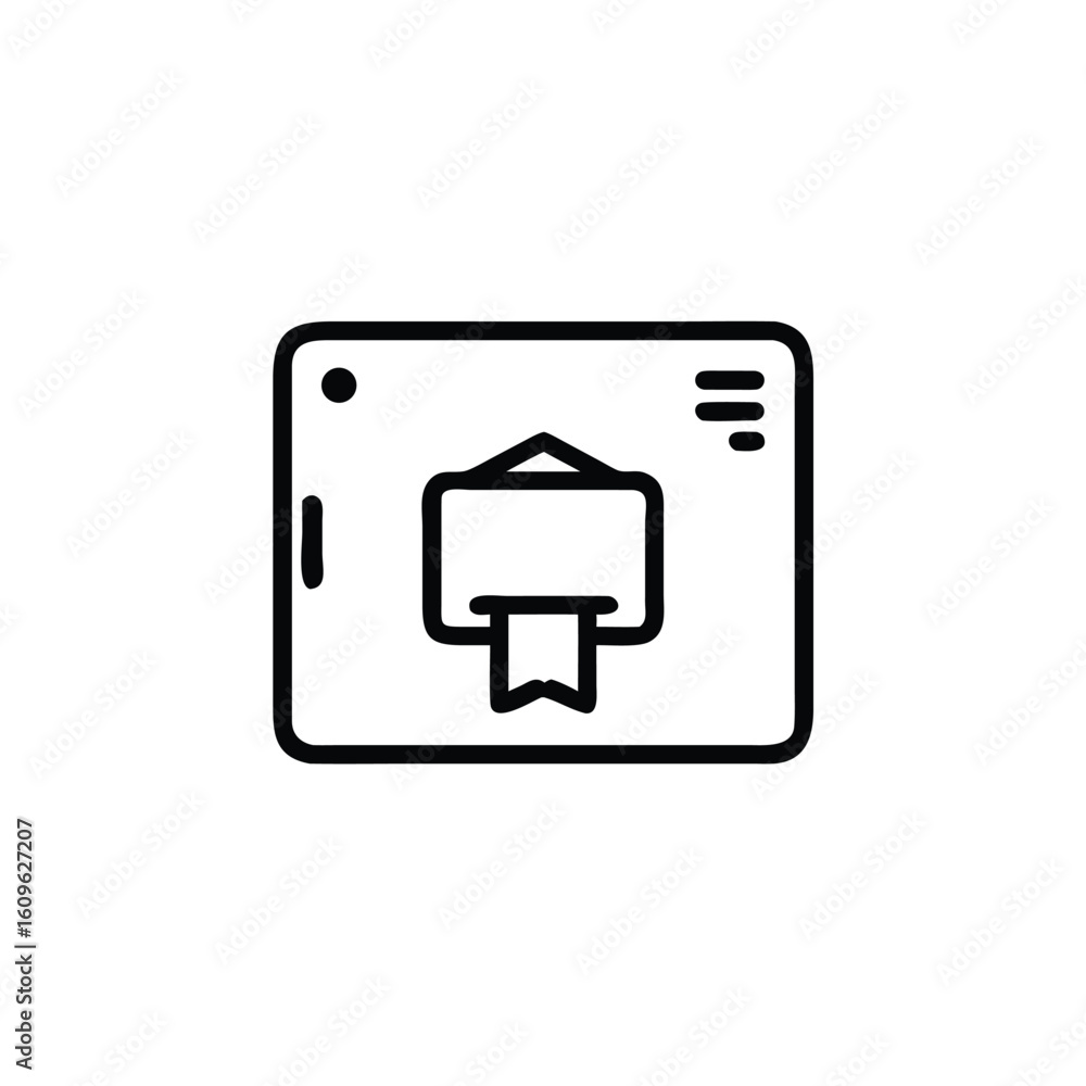 Poster outline icon a computer screen with a bookmark online class