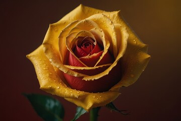 Red rose in yellow liquid