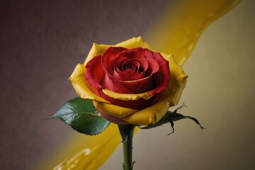 Red rose in yellow liquid