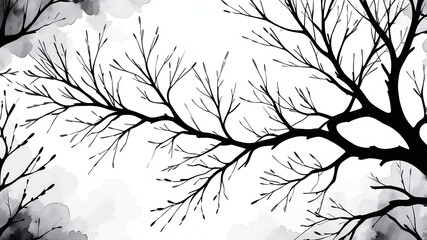 Abstract watercolor style art combination of art black and white themed background. Tree branches textured art with sense of colors