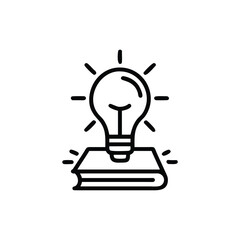 Outline icon a light bulb glowing above an open book idea knowledge
