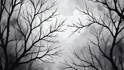Abstract watercolor style art combination of art black and gray themed background. Tree branches textured art with sense of colors