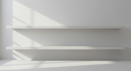An Empty Two Shelves Against a White Wall With Shadows